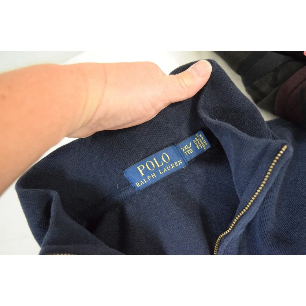 Polo Ralph Lauren 1/4 Zip XXL Navy Blue Cotton Pullover Mens Preppy Classic